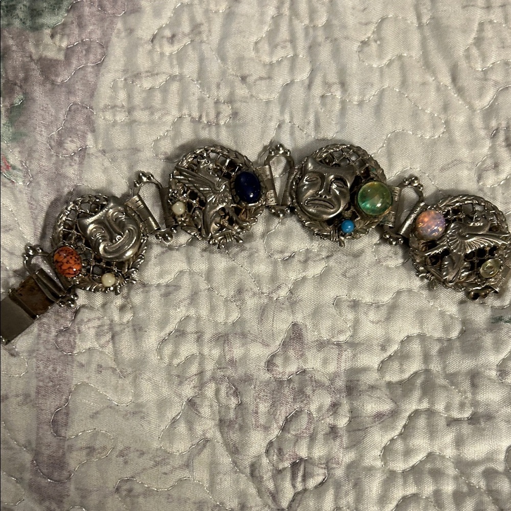 Silver Griffin and drama Charm Bracelet Vintage